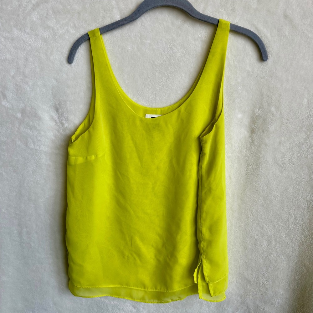 Old Navy Neon Yellow Chiffon Layered Tank Top Scoop Neck Blouse Summer Small